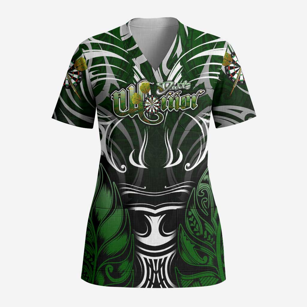 Personalised Warriors Maori Darts Scrub Top New Zealand Darts Silver Fern - Polynesian Pride