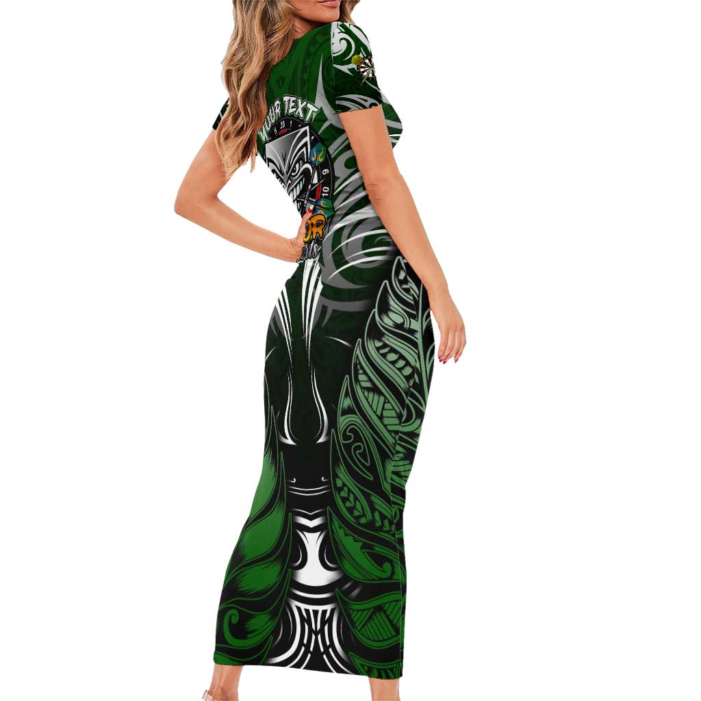Personalised Warriors Maori Darts Short Sleeve Bodycon Dress New Zealand Darts Silver Fern