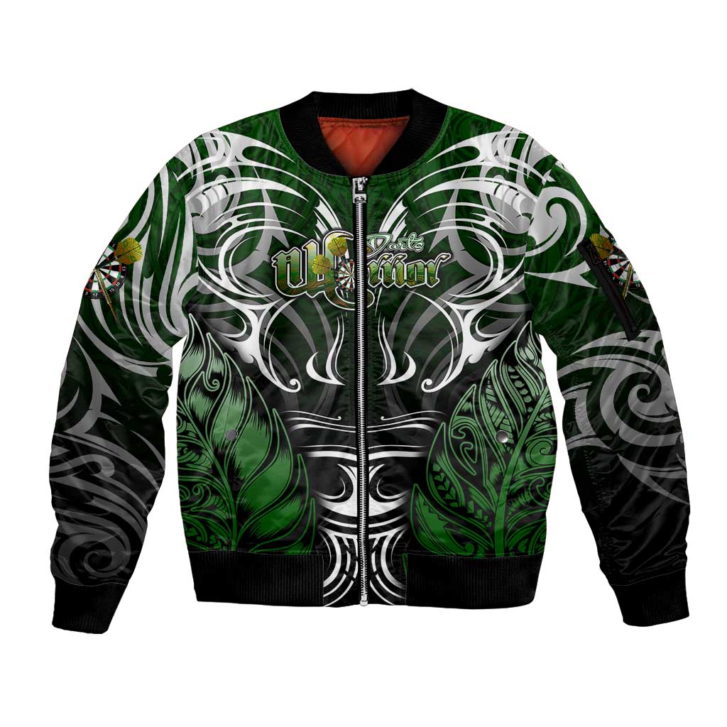 Personalised Warriors Maori Darts Sleeve Zip Bomber Jacket New Zealand Darts Silver Fern