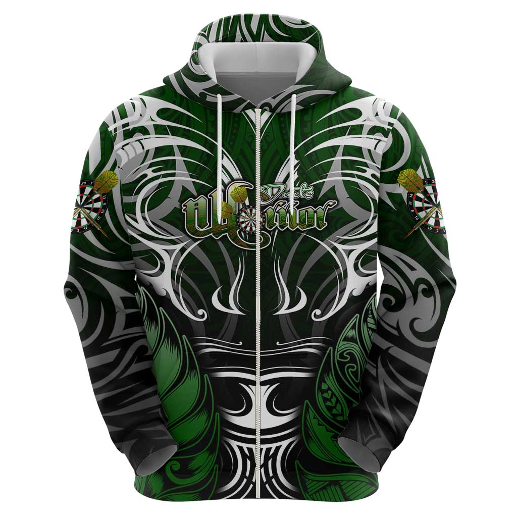 Personalised Warriors Maori Darts Zip Hoodie New Zealand Darts Silver Fern DT02 - Polynesian Pride