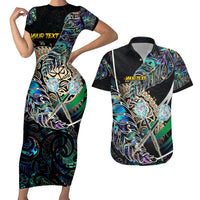 Personalised New Zealand Darts Couples Matching Short Sleeve Bodycon Dress and Hawaiian Shirt NZ Paua Shell Maori Fern