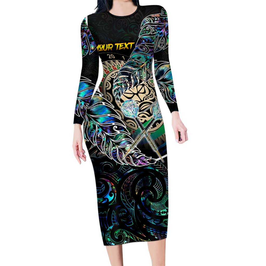 Personalised New Zealand Darts Family Matching Long Sleeve Bodycon Dress and Hawaiian Shirt NZ Paua Shell Maori Fern