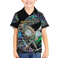 Personalised New Zealand Darts Family Matching Off The Shoulder Long Sleeve Dress and Hawaiian Shirt NZ Paua Shell Maori Fern