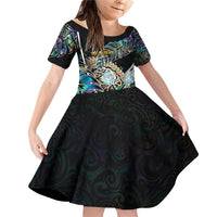 Personalised New Zealand Darts Family Matching Off Shoulder Short Dress and Hawaiian Shirt NZ Paua Shell Maori Fern