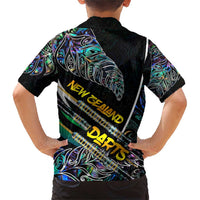 Personalised New Zealand Darts Family Matching Short Sleeve Bodycon Dress and Hawaiian Shirt NZ Paua Shell Maori Fern