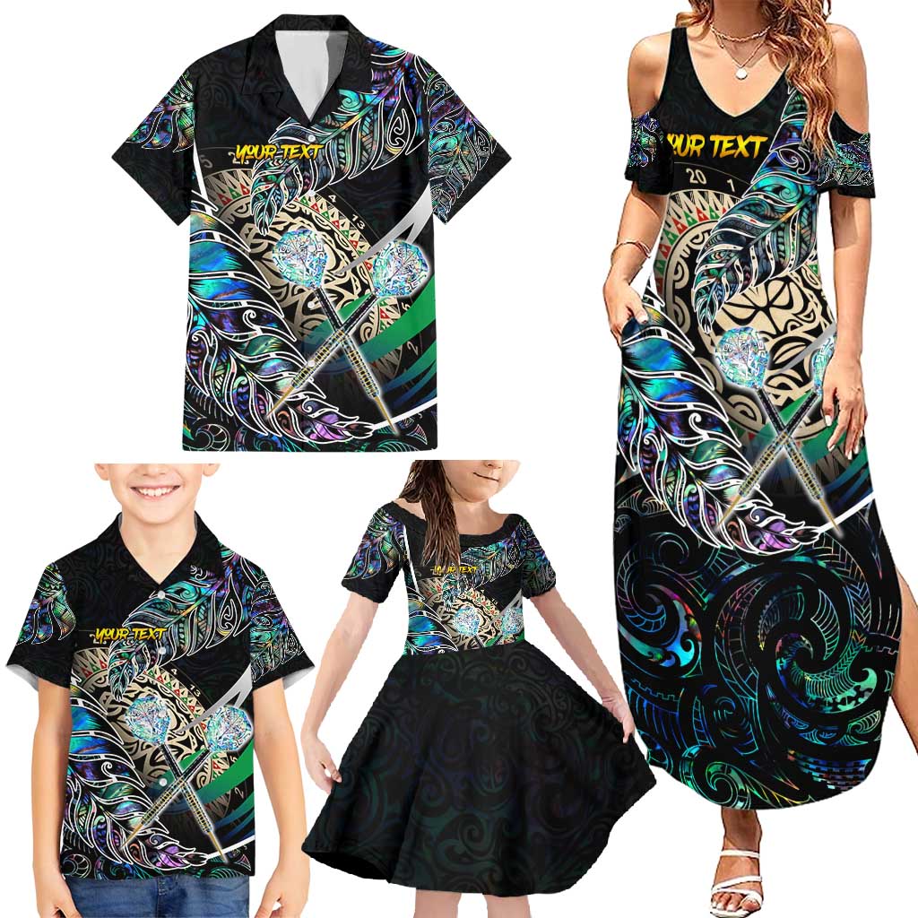 Personalised New Zealand Darts Family Matching Summer Maxi Dress and Hawaiian Shirt NZ Paua Shell Maori Fern