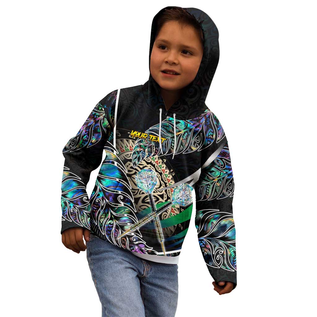 Personalised New Zealand Darts Kid Hoodie NZ Paua Shell Maori Fern