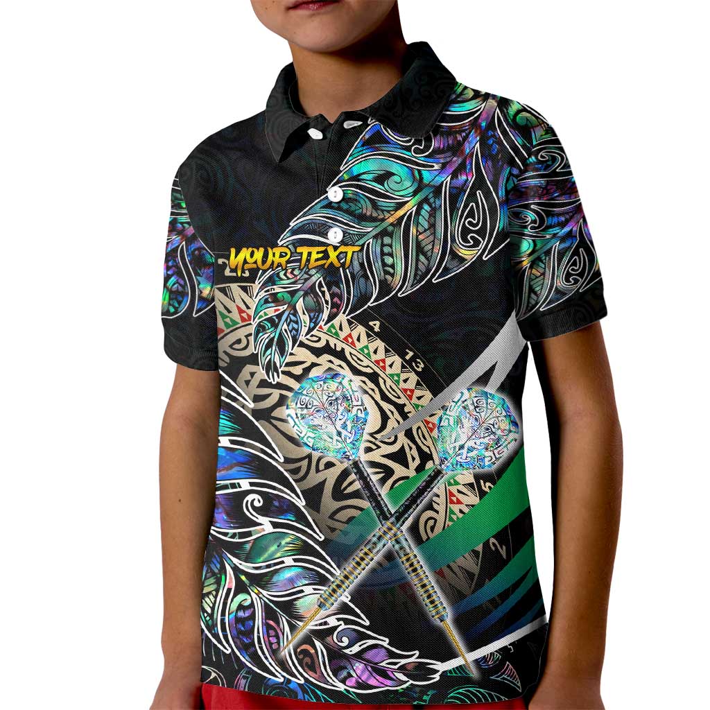 Personalised New Zealand Darts Kid Polo Shirt NZ Paua Shell Maori Fern