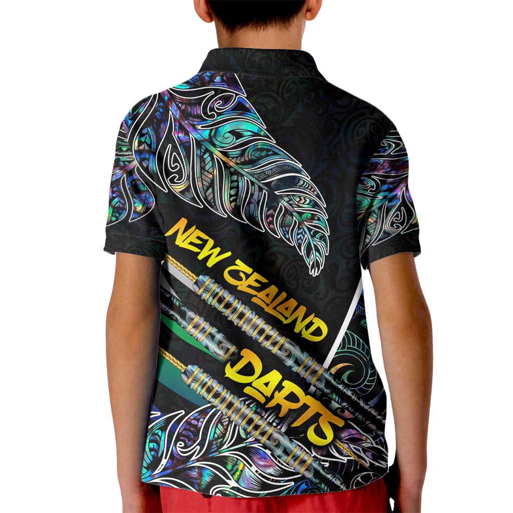 Personalised New Zealand Darts Kid Polo Shirt NZ Paua Shell Maori Fern