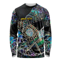 Personalised New Zealand Darts Long Sleeve Shirt NZ Paua Shell Maori Fern DT02 Unisex Black - Polynesian Pride