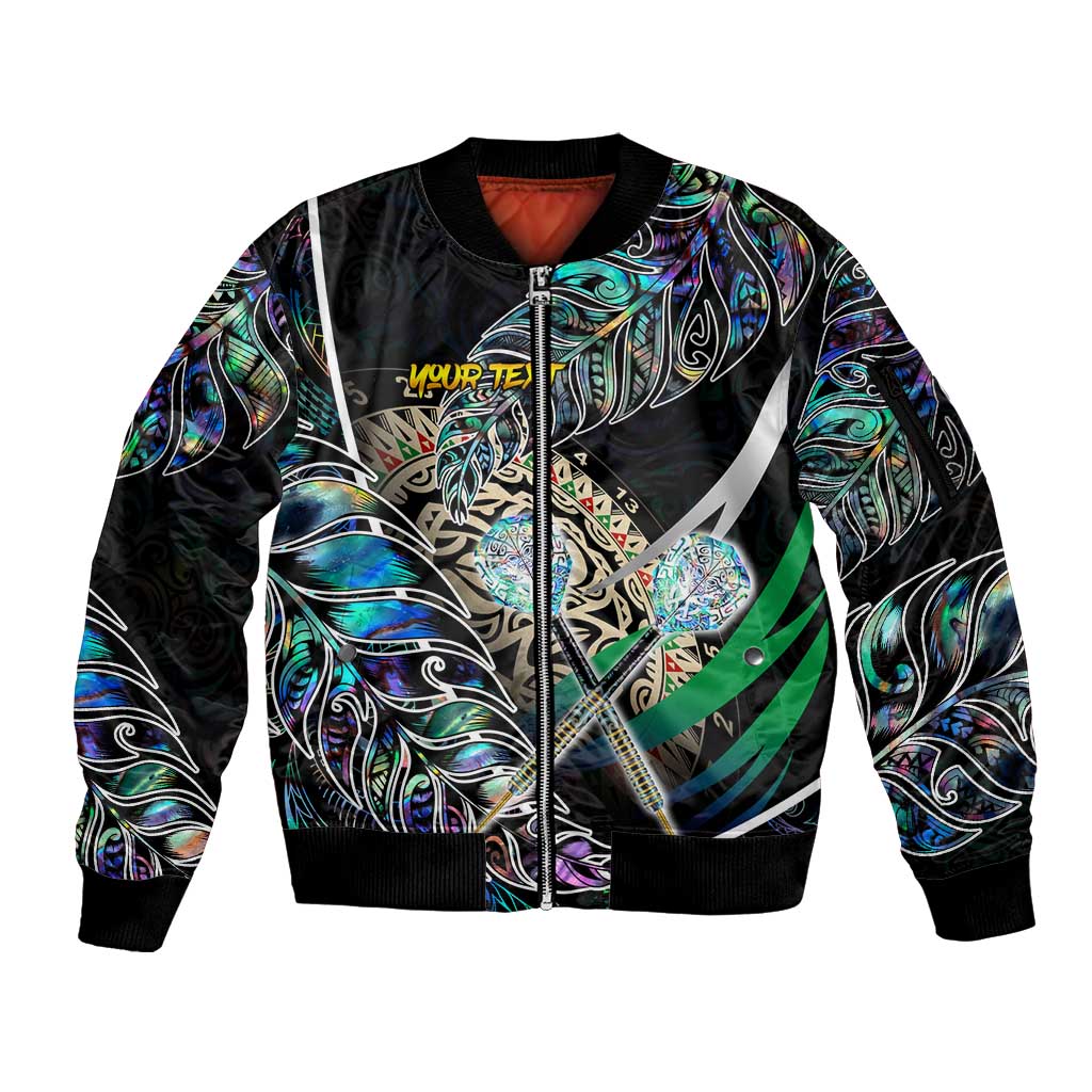 Personalised New Zealand Darts Sleeve Zip Bomber Jacket NZ Paua Shell Maori Fern