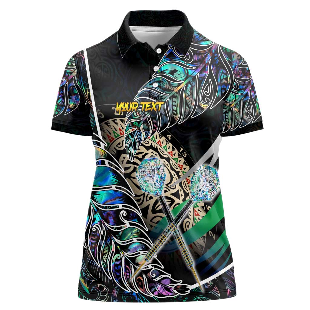Personalised New Zealand Darts Women Polo Shirt NZ Paua Shell Maori Fern