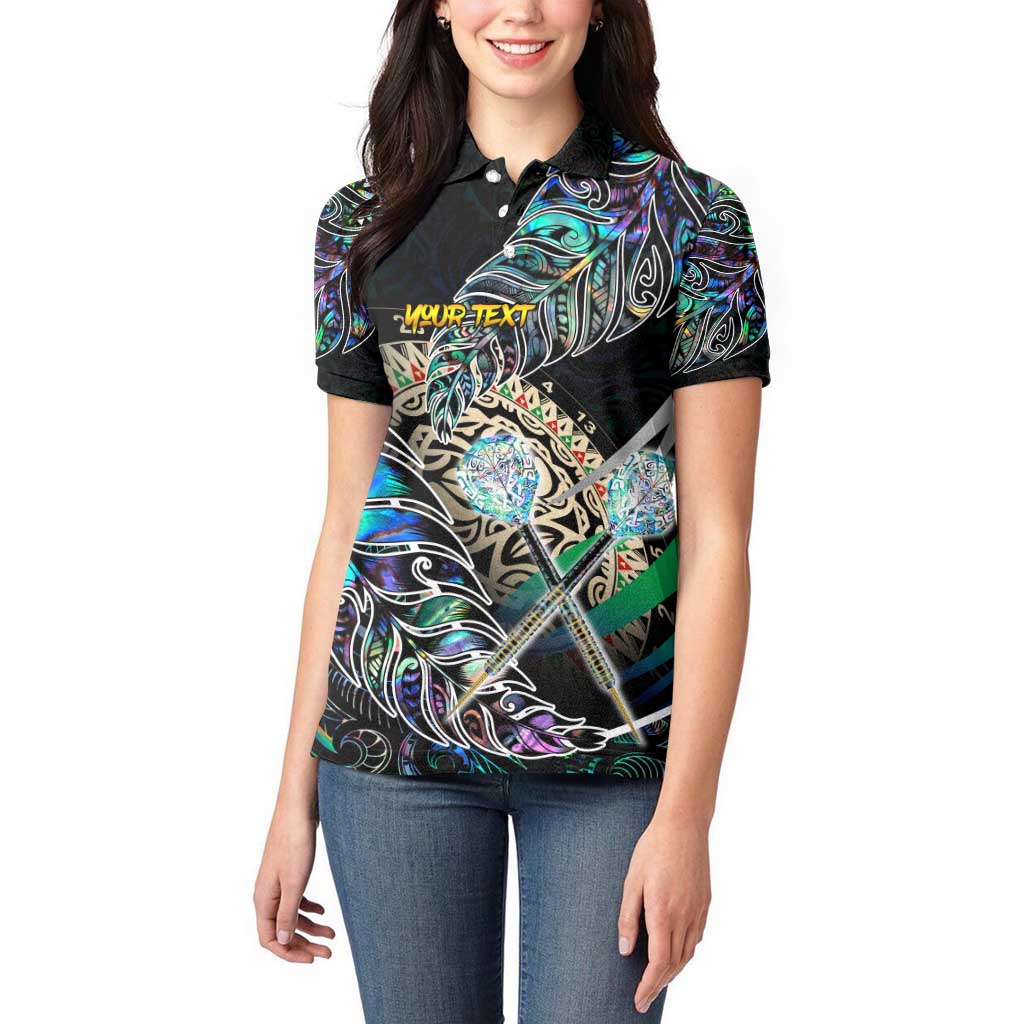Personalised New Zealand Darts Women Polo Shirt NZ Paua Shell Maori Fern