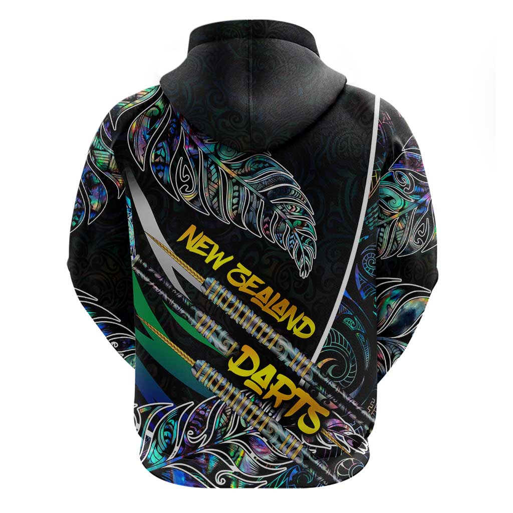 Personalised New Zealand Darts Zip Hoodie NZ Paua Shell Maori Fern DT02 - Polynesian Pride