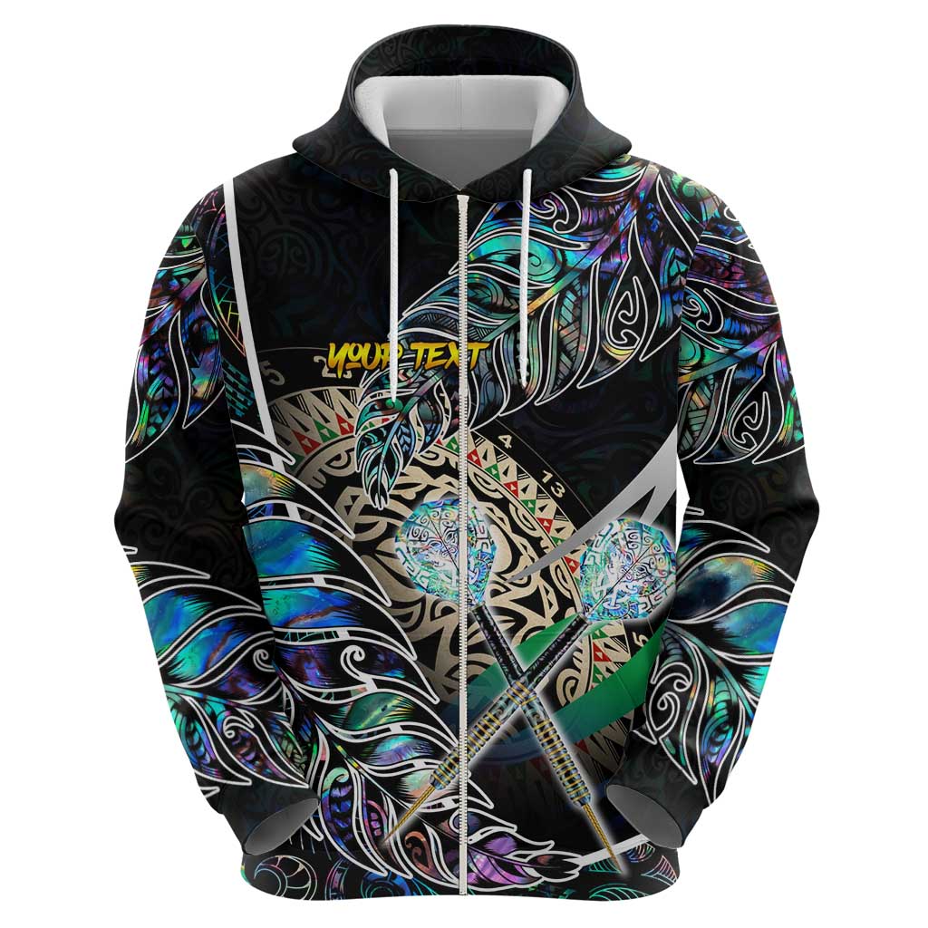 Personalised New Zealand Darts Zip Hoodie NZ Paua Shell Maori Fern DT02 - Polynesian Pride