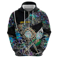 Personalised New Zealand Darts Zip Hoodie NZ Paua Shell Maori Fern DT02 - Polynesian Pride