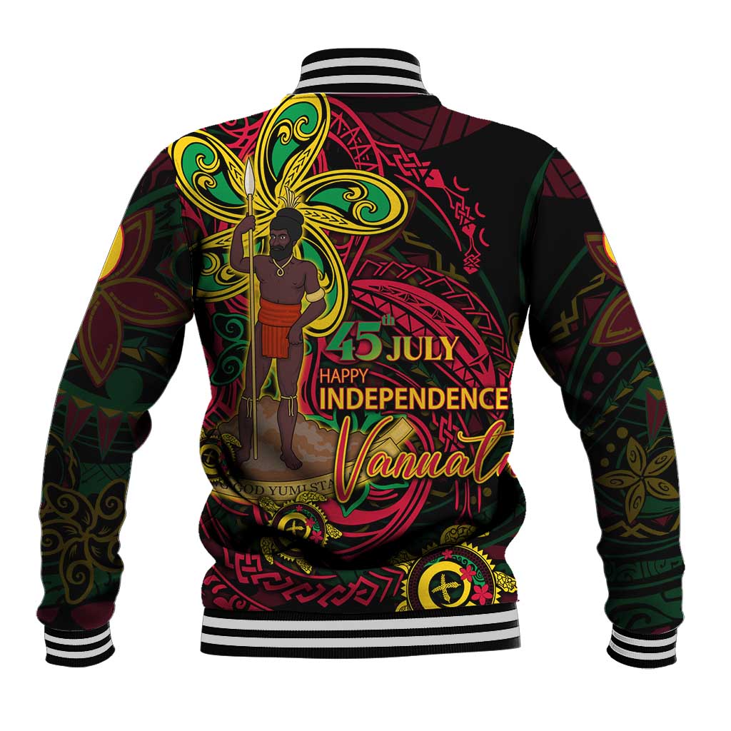 Custom Vanuatu 45th Independence Anniversary Baseball Jacket Flower Melanesian Namele Turtle - Polynesian Pride