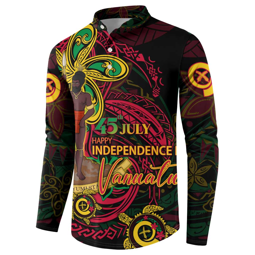 Custom Vanuatu 45th Independence Anniversary Button Sweatshirt Flower Melanesian Namele Turtle - Polynesian Pride