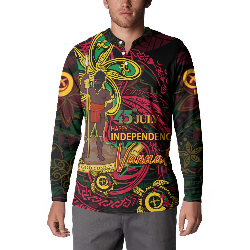 Custom Vanuatu 45th Independence Anniversary Button Sweatshirt Flower Melanesian Namele Turtle - Polynesian Pride
