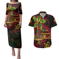 Custom Vanuatu 45th Independence Anniversary Couples Matching Puletasi and Hawaiian Shirt Flower Melanesian Namele Turtle - Polynesian Pride