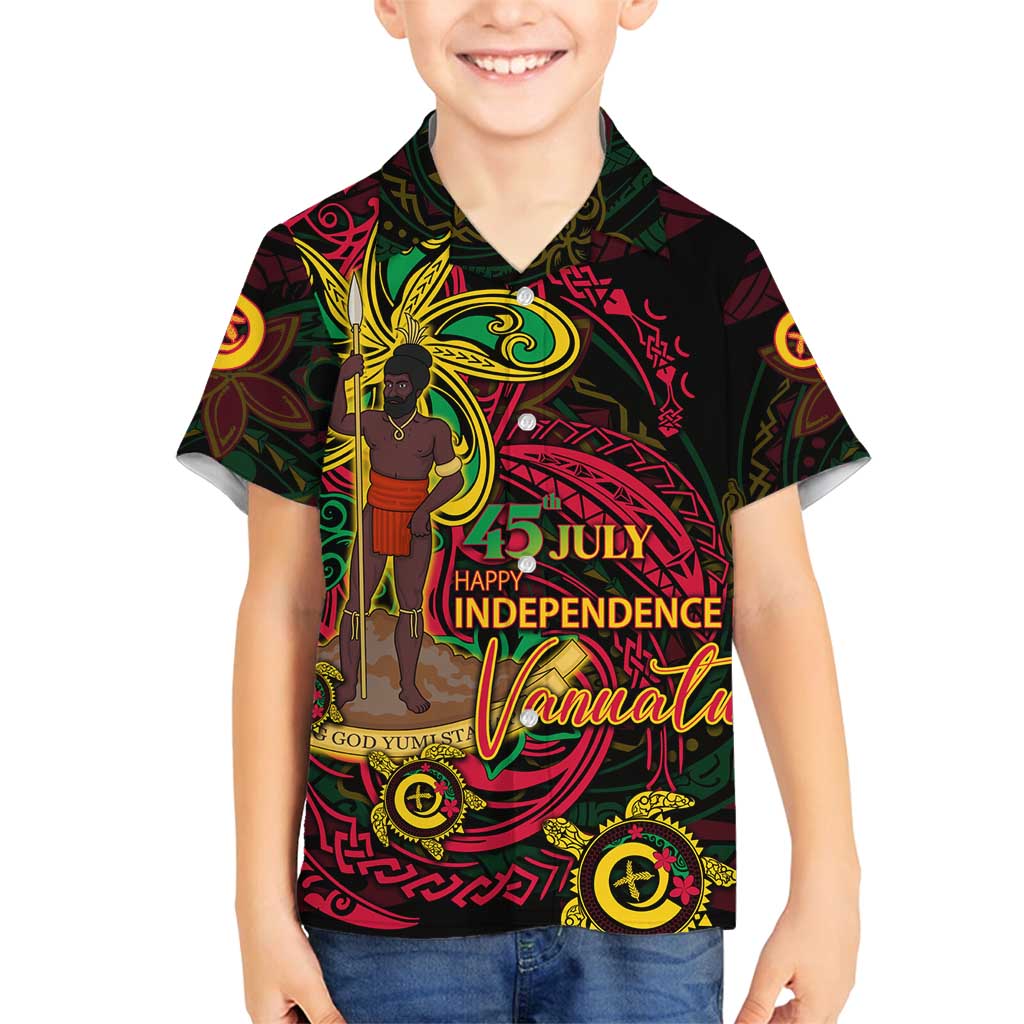 Custom Vanuatu 45th Independence Anniversary Family Matching Long Sleeve Bodycon Dress and Hawaiian Shirt Flower Melanesian Namele Turtle - Polynesian Pride
