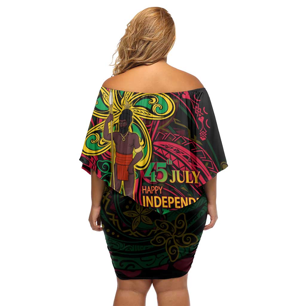 Custom Vanuatu 45th Independence Anniversary Family Matching Off Shoulder Short Dress and Hawaiian Shirt Flower Melanesian Namele Turtle - Polynesian Pride