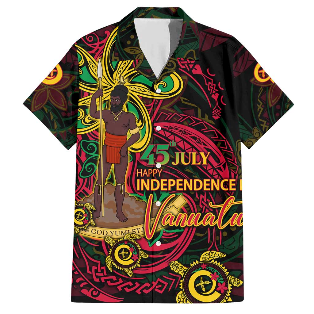 Custom Vanuatu 45th Independence Anniversary Family Matching Short Sleeve Bodycon Dress and Hawaiian Shirt Flower Melanesian Namele Turtle - Polynesian Pride