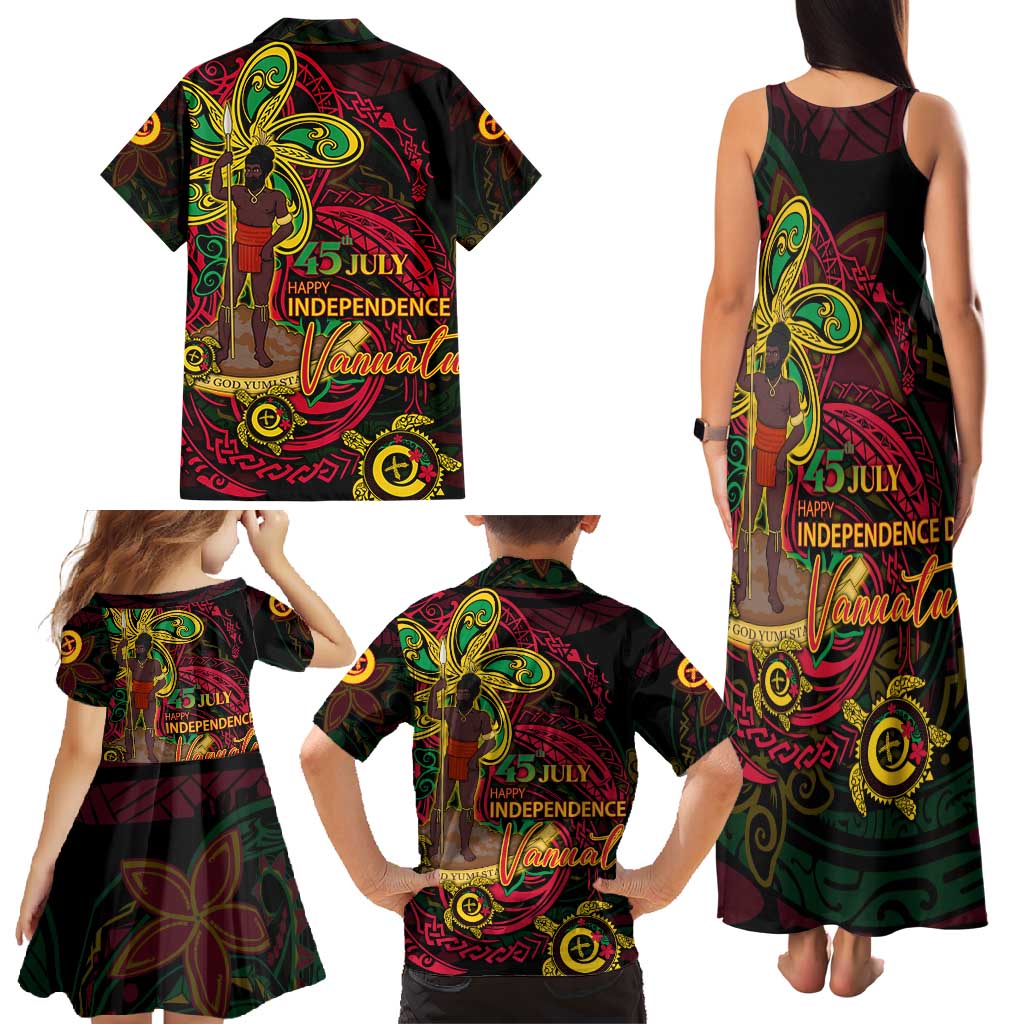 Custom Vanuatu 45th Independence Anniversary Family Matching Tank Maxi Dress and Hawaiian Shirt Flower Melanesian Namele Turtle - Polynesian Pride