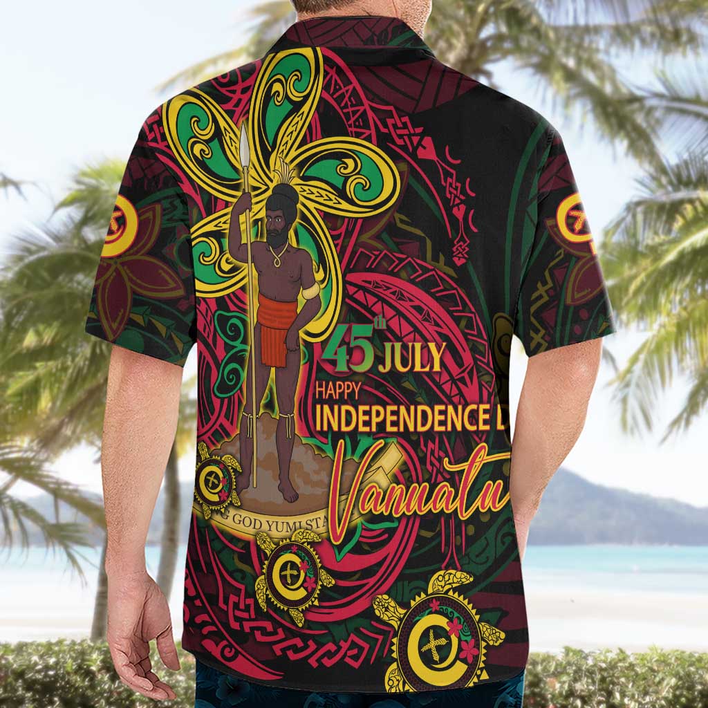 Custom Vanuatu 45th Independence Anniversary Hawaiian Shirt Flower Melanesian Namele Turtle - Polynesian Pride