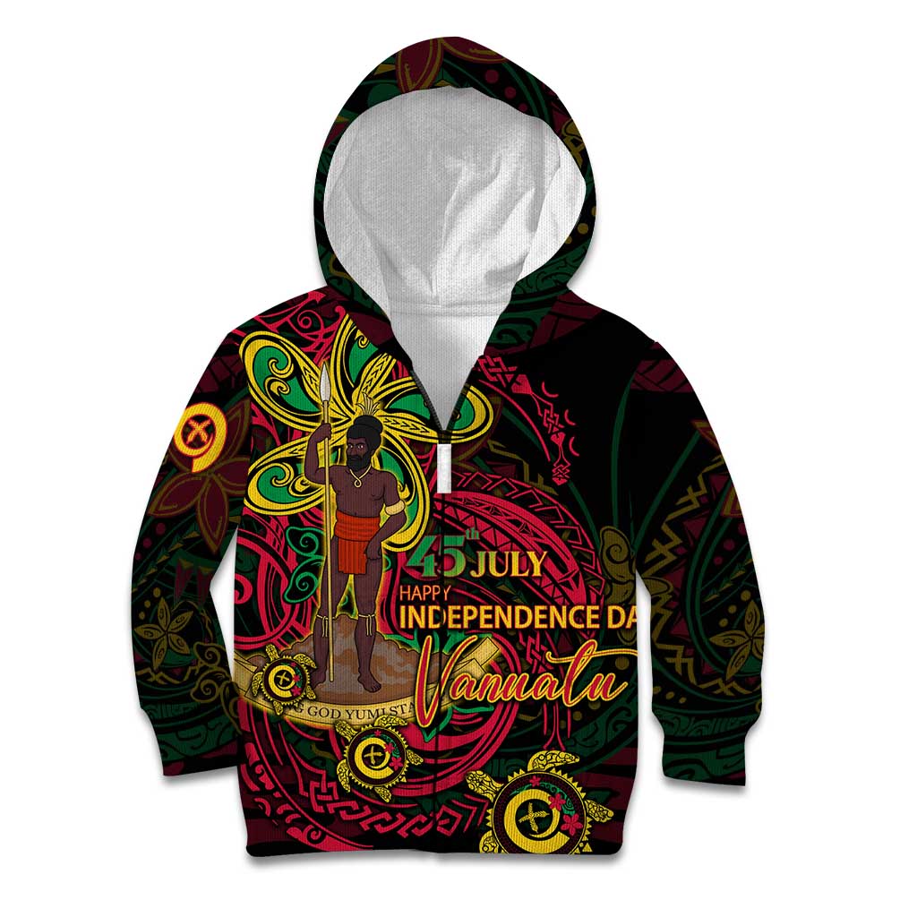 Custom Vanuatu 45th Independence Anniversary Kid Hoodie Flower Melanesian Namele Turtle - Polynesian Pride