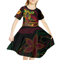 Custom Vanuatu 45th Independence Anniversary Kid Short Sleeve Dress Flower Melanesian Namele Turtle - Polynesian Pride