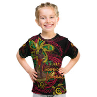 Custom Vanuatu 45th Independence Anniversary Kid T Shirt Flower Melanesian Namele Turtle - Polynesian Pride
