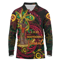 Custom Vanuatu 45th Independence Anniversary Long Sleeve Polo Shirt Flower Melanesian Namele Turtle - Polynesian Pride