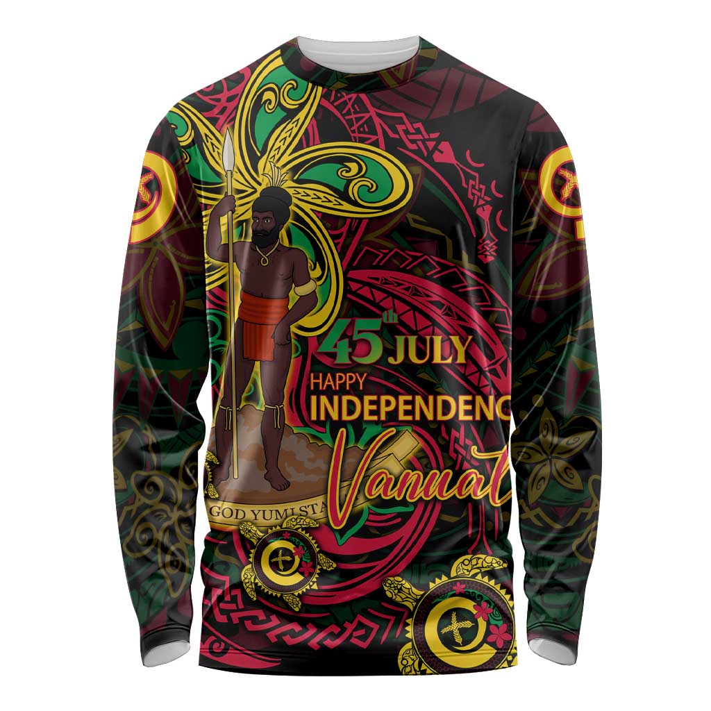 Custom Vanuatu 45th Independence Anniversary Long Sleeve Shirt Flower Melanesian Namele Turtle - Polynesian Pride