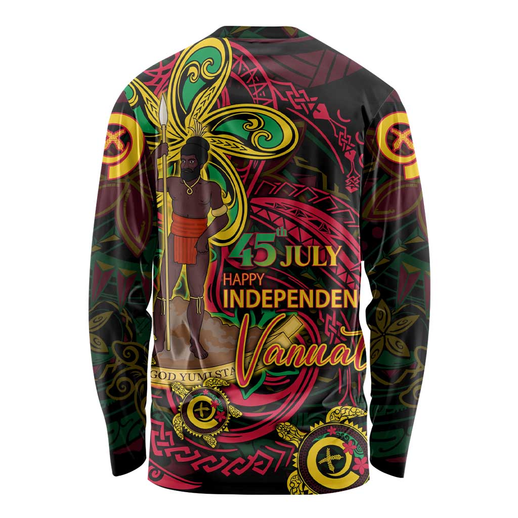 Custom Vanuatu 45th Independence Anniversary Long Sleeve Shirt Flower Melanesian Namele Turtle - Polynesian Pride