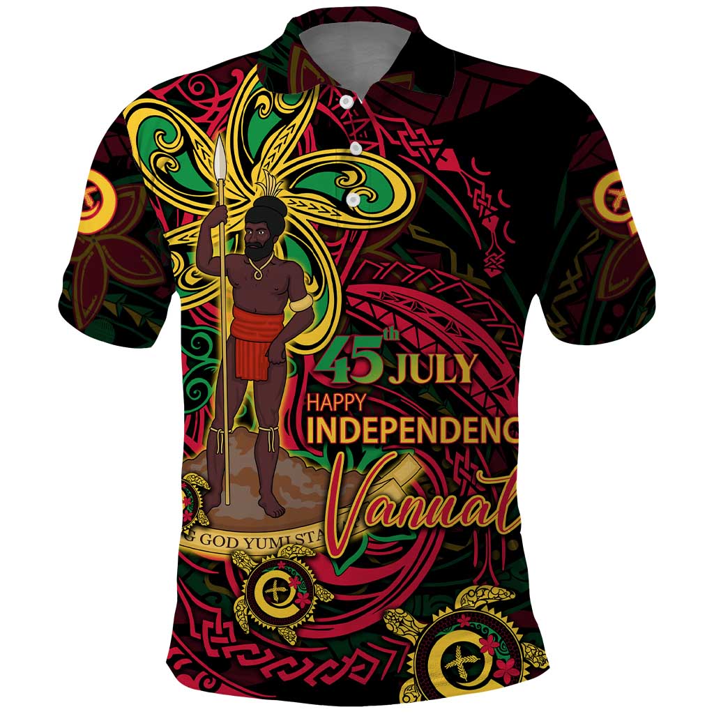 Custom Vanuatu 45th Independence Anniversary Polo Shirt Flower Melanesian Namele Turtle - Polynesian Pride