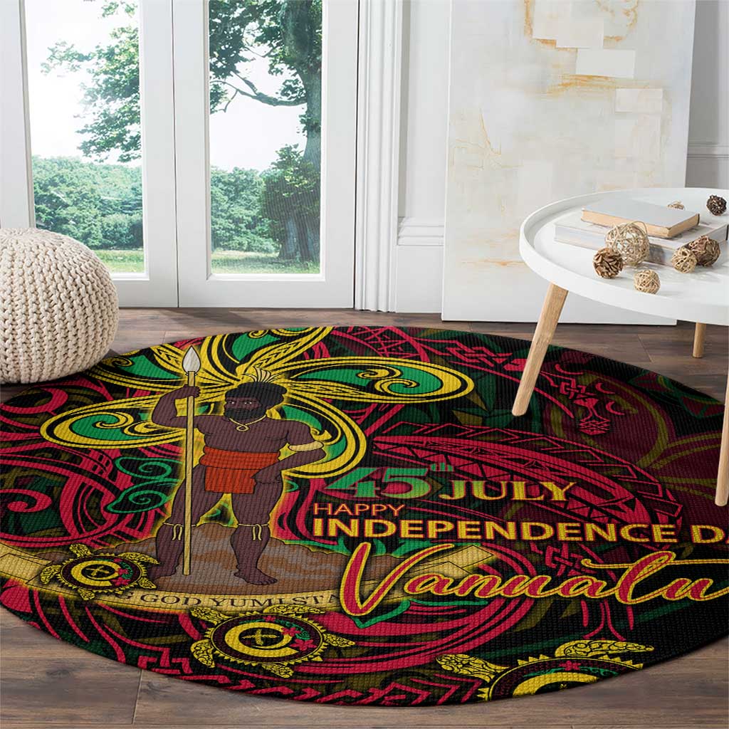 Vanuatu 45th Independence Anniversary Round Carpet Flower Melanesian Namele Turtle - Polynesian Pride
