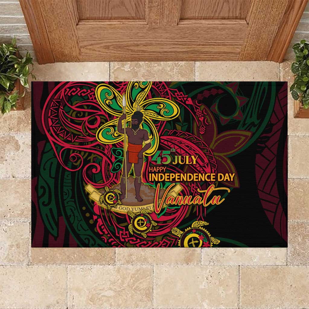 Vanuatu 45th Independence Anniversary Rubber Doormat Flower Melanesian Namele Turtle - Polynesian Pride
