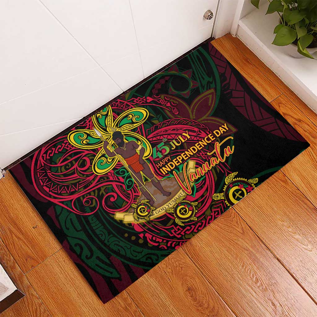 Vanuatu 45th Independence Anniversary Rubber Doormat Flower Melanesian Namele Turtle - Polynesian Pride