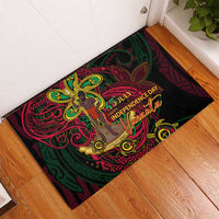 Vanuatu 45th Independence Anniversary Rubber Doormat Flower Melanesian Namele Turtle - Polynesian Pride