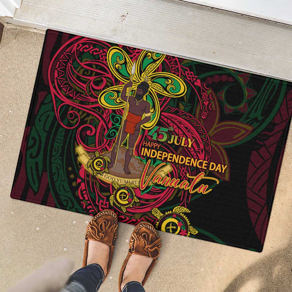 Vanuatu 45th Independence Anniversary Rubber Doormat Flower Melanesian Namele Turtle - Polynesian Pride