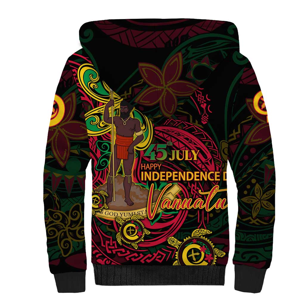 Custom Vanuatu 45th Independence Anniversary Sherpa Hoodie Flower Melanesian Namele Turtle - Polynesian Pride