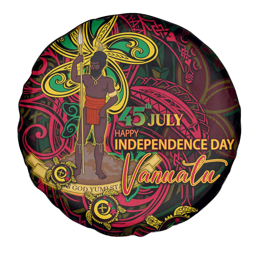 Vanuatu 45th Independence Anniversary Spare Tire Cover Flower Melanesian Namele Turtle - Polynesian Pride