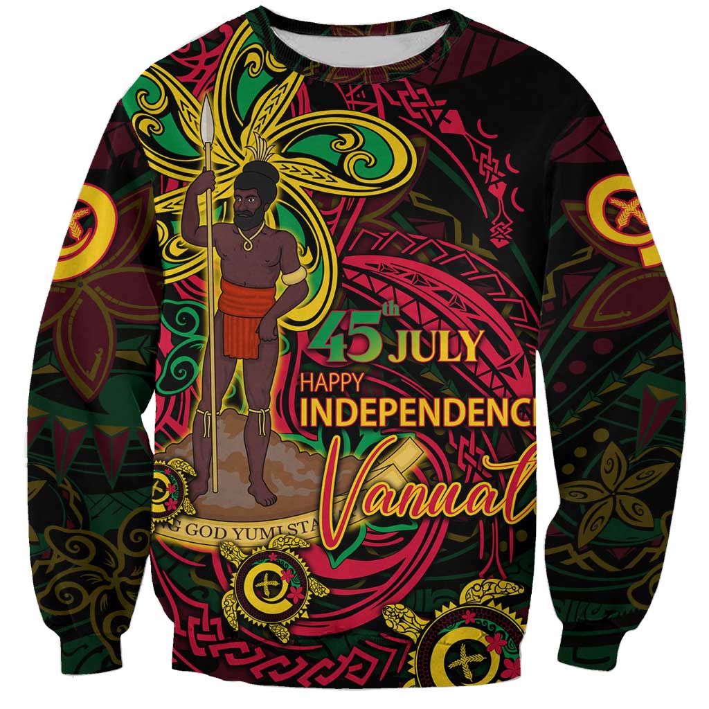 Custom Vanuatu 45th Independence Anniversary Sweatshirt Flower Melanesian Namele Turtle - Polynesian Pride
