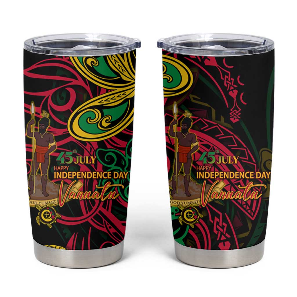 Vanuatu 45th Independence Anniversary Tumbler Cup Flower Melanesian Namele Turtle - Polynesian Pride