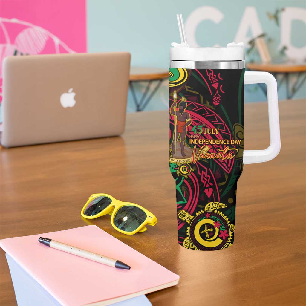 Vanuatu 45th Independence Anniversary Tumbler With Handle Flower Melanesian Namele Turtle - Polynesian Pride