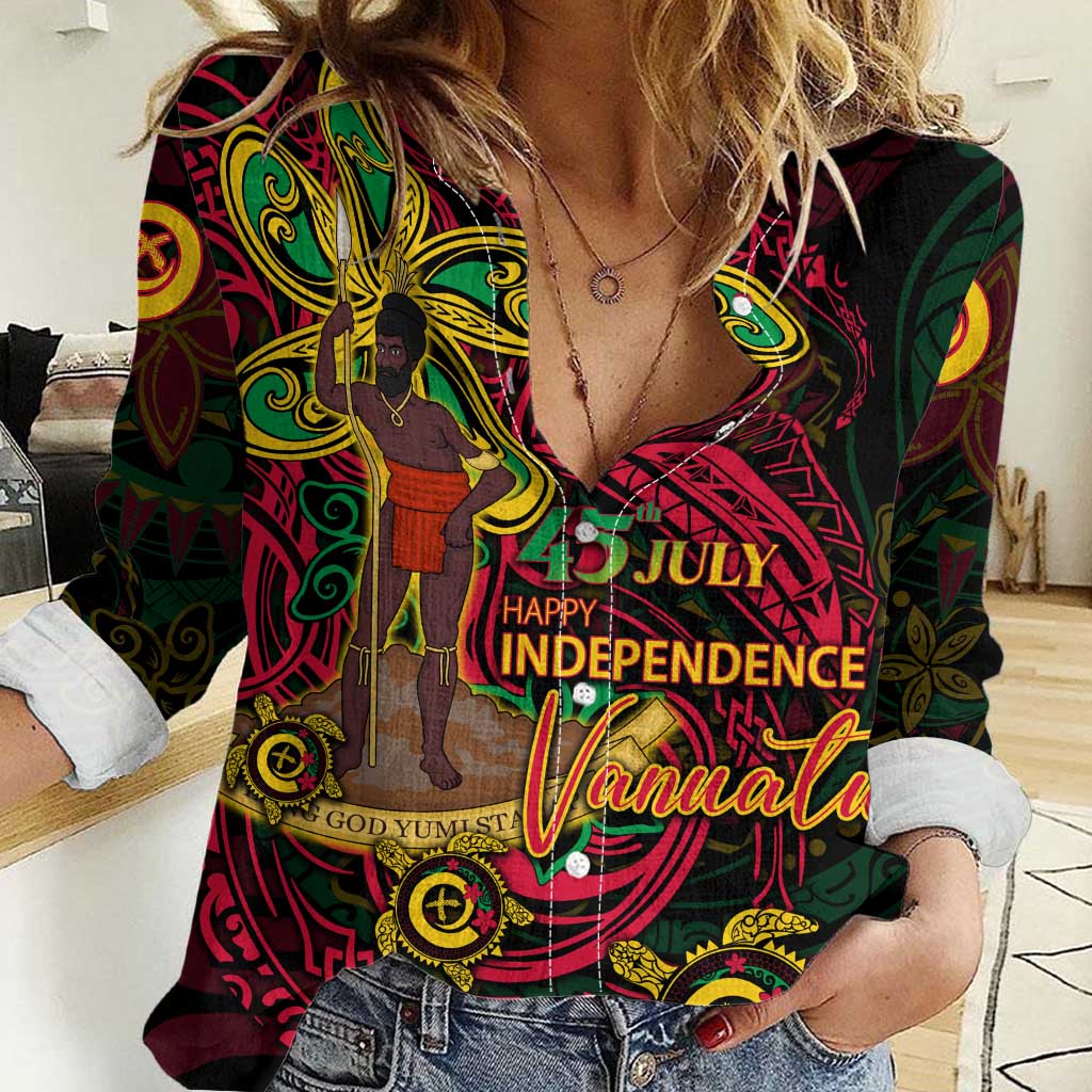 Custom Vanuatu 45th Independence Anniversary Women Casual Shirt Flower Melanesian Namele Turtle - Polynesian Pride