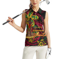 Custom Vanuatu 45th Independence Anniversary Women Sleeveless Polo Shirt Flower Melanesian Namele Turtle DT02 - Polynesian Pride