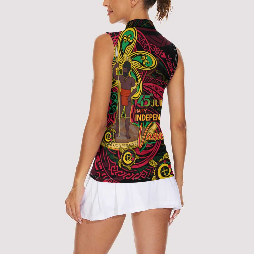 Custom Vanuatu 45th Independence Anniversary Women Sleeveless Polo Shirt Flower Melanesian Namele Turtle DT02 - Polynesian Pride