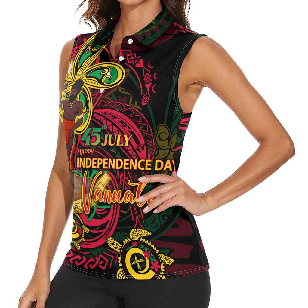 Custom Vanuatu 45th Independence Anniversary Women Sleeveless Polo Shirt Flower Melanesian Namele Turtle DT02 - Polynesian Pride